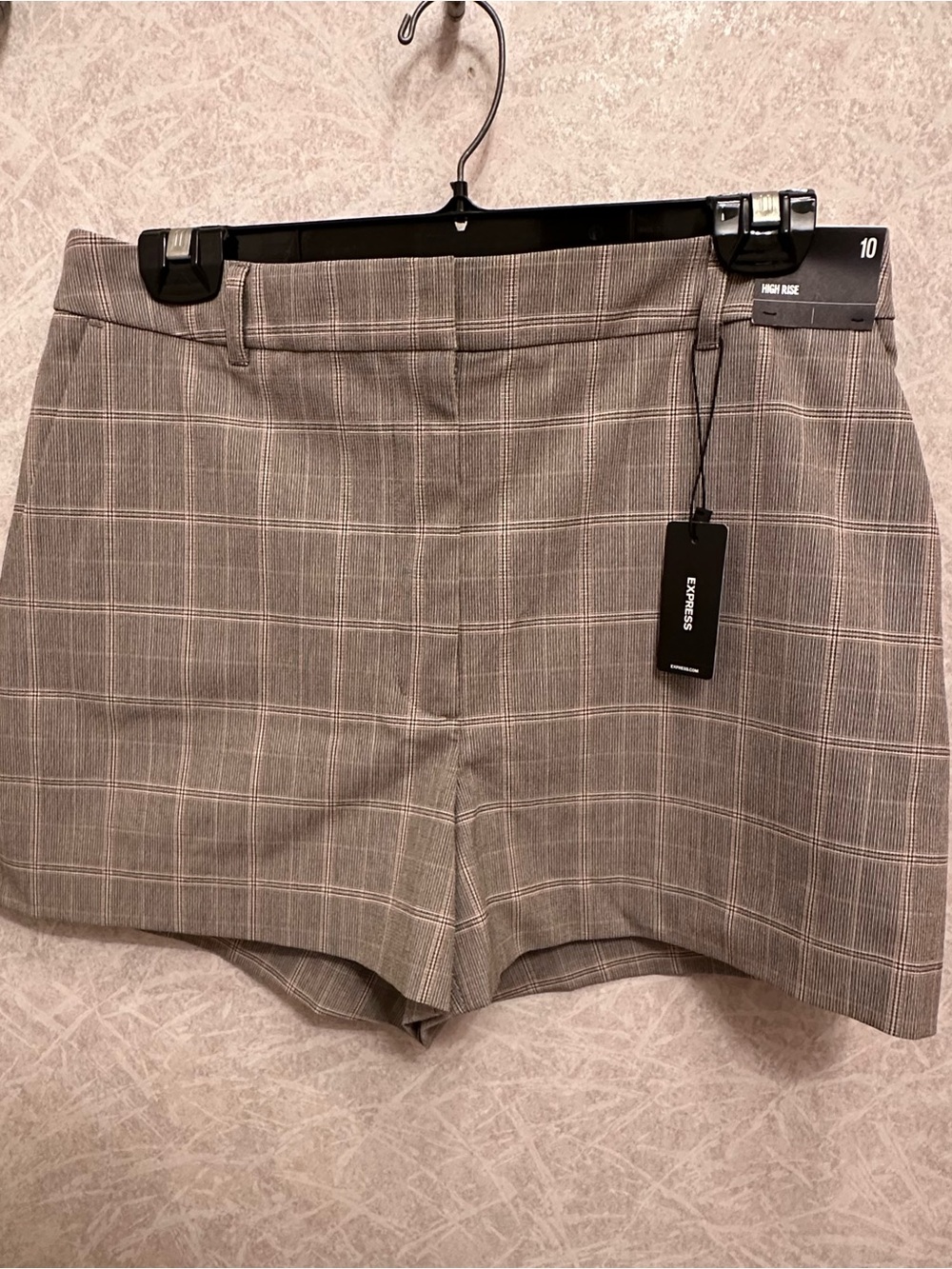 Express Plaid High-Rise Dress Shorts - Gray
